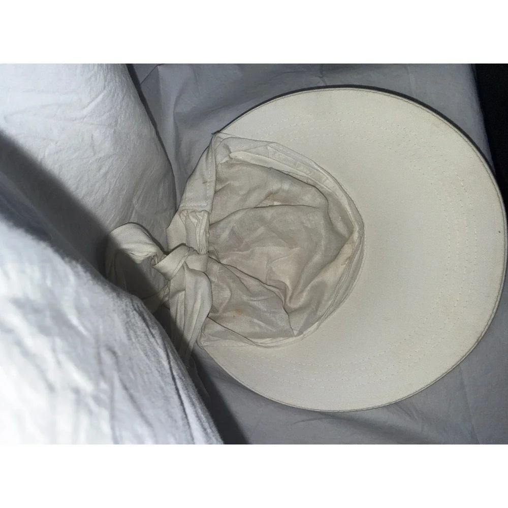 Vintage Cream Canvas Wide Brim Sun‎ Hat Adjustable Tie Back Gardening Beach Hat